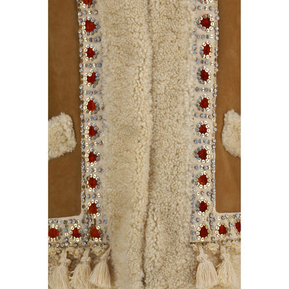 Vest by Valentino Garavani for women in suede leather fur & rhinestone beige features an on trend silhouette, showcasing a sophisticated and premium pockets for a truly on trend finish.
