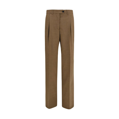 Trousers by Prada for women in merino wool brown presents a perennial silhouette, meticulously tailored with a straight, regular-fit & wide cut, long finish, and an elegant .