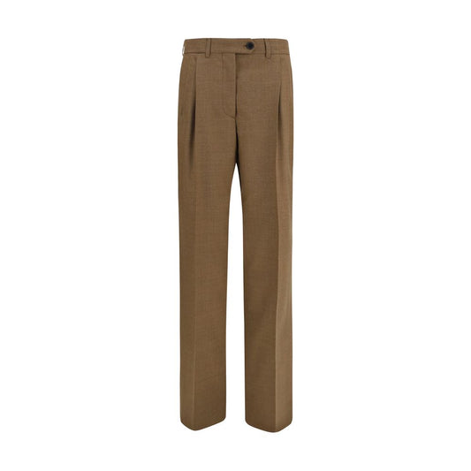 Trousers by Prada for women in merino wool brown presents a perennial silhouette, meticulously tailored with a straight, regular-fit & wide cut, long finish, and an elegant .