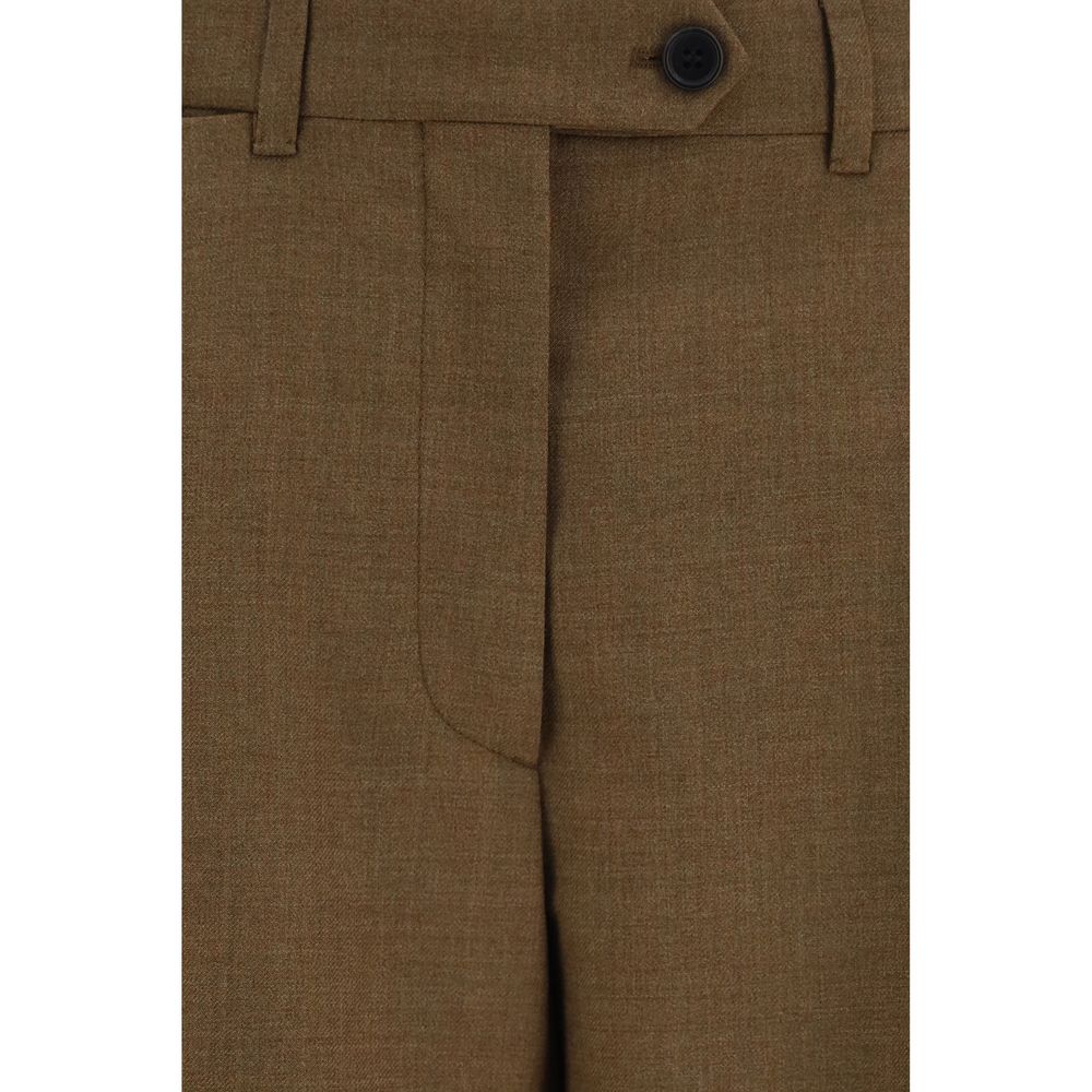 Trousers by Prada for women in merino wool brown features a tailored silhouette with a tailored straight, regular-fit & wide, defined by its long and a sophisticated .