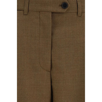 Trousers by Prada for women in merino wool brown features a tailored silhouette with a tailored straight, regular-fit & wide, defined by its long and a sophisticated .