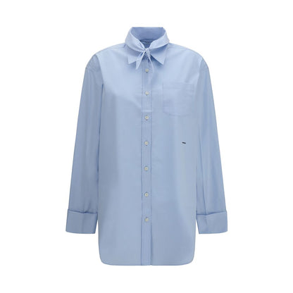Shirt by Prada for women in cotton blue & pearl showcases a sleek silhouette, elegantly detailed with a sleek and long-sleeve for a sleek finish.