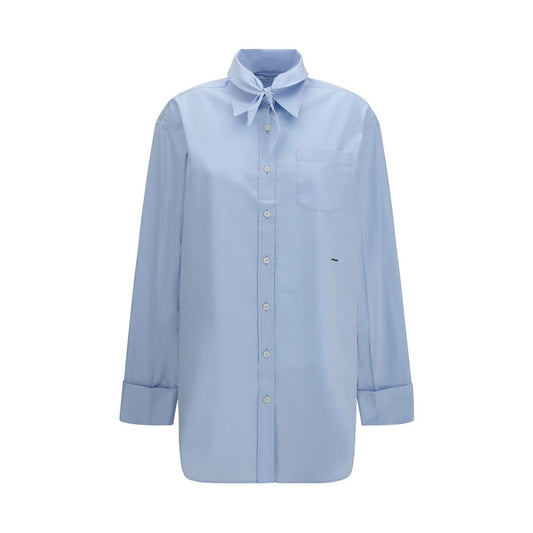 Shirt by Prada for women in cotton blue & pearl showcases a sleek silhouette, elegantly detailed with a sleek and long-sleeve for a sleek finish.