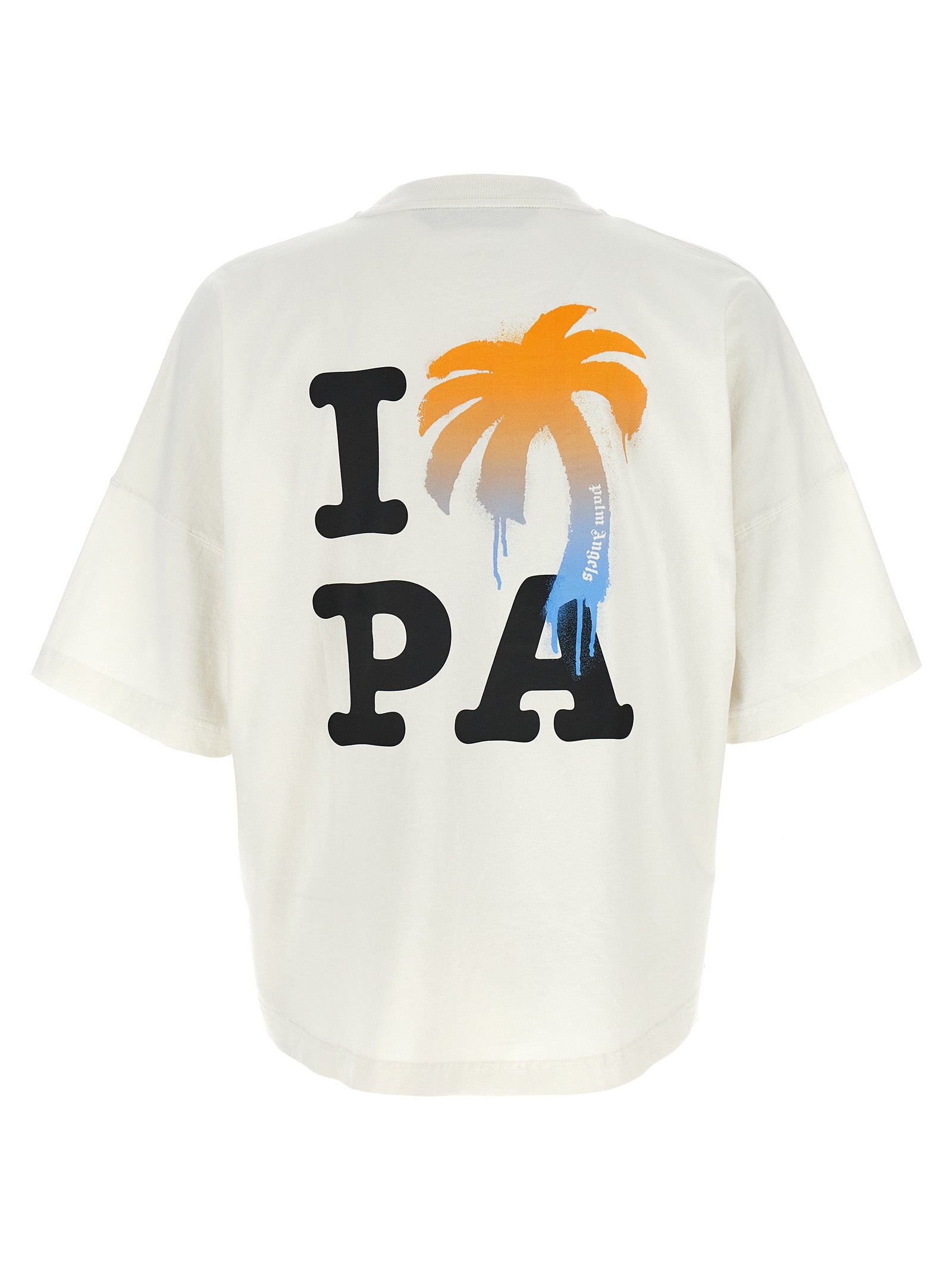 T-Shirt by Palm Angels for men in polyamide cotton white & print showcases a chic silhouette, artfully detailed with a chic crew neckline and for a chic finish.