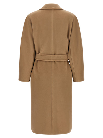 This Max Mara women virgin cashmere wool Trench Coat in beige & horn presents a high style silhouette, meticulously detailed with and a high style for a sophisticated, timeless look.