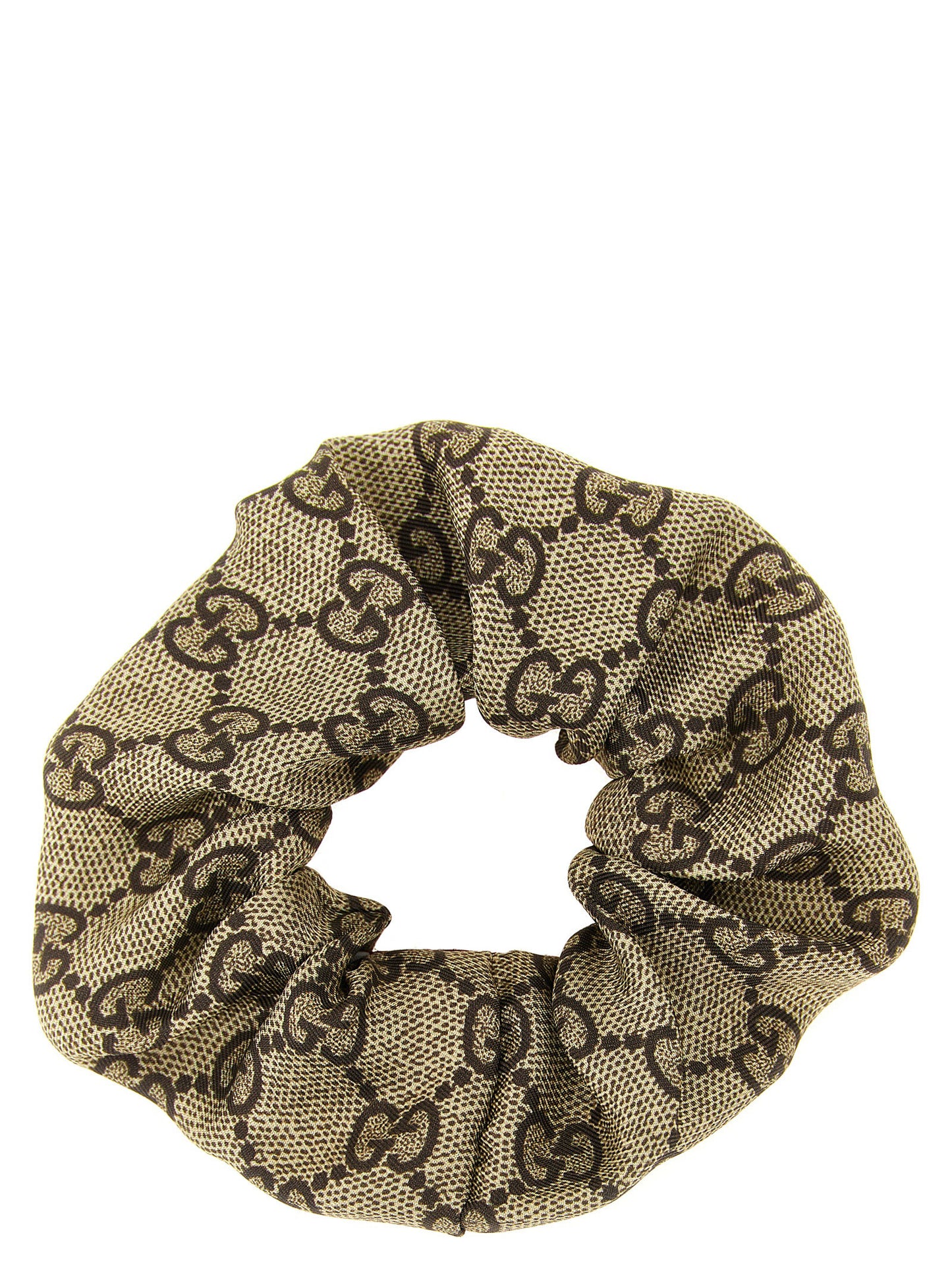 Ponytail Holder by Gucci for women in silk cashmere & sequins beige, brown, multicolor, red, white, patterned & monogram features an ornamental design, artfully capturing the ornamental essence of the Gg Silk Ponytail Holder collection with a sophisticated and premium finish.