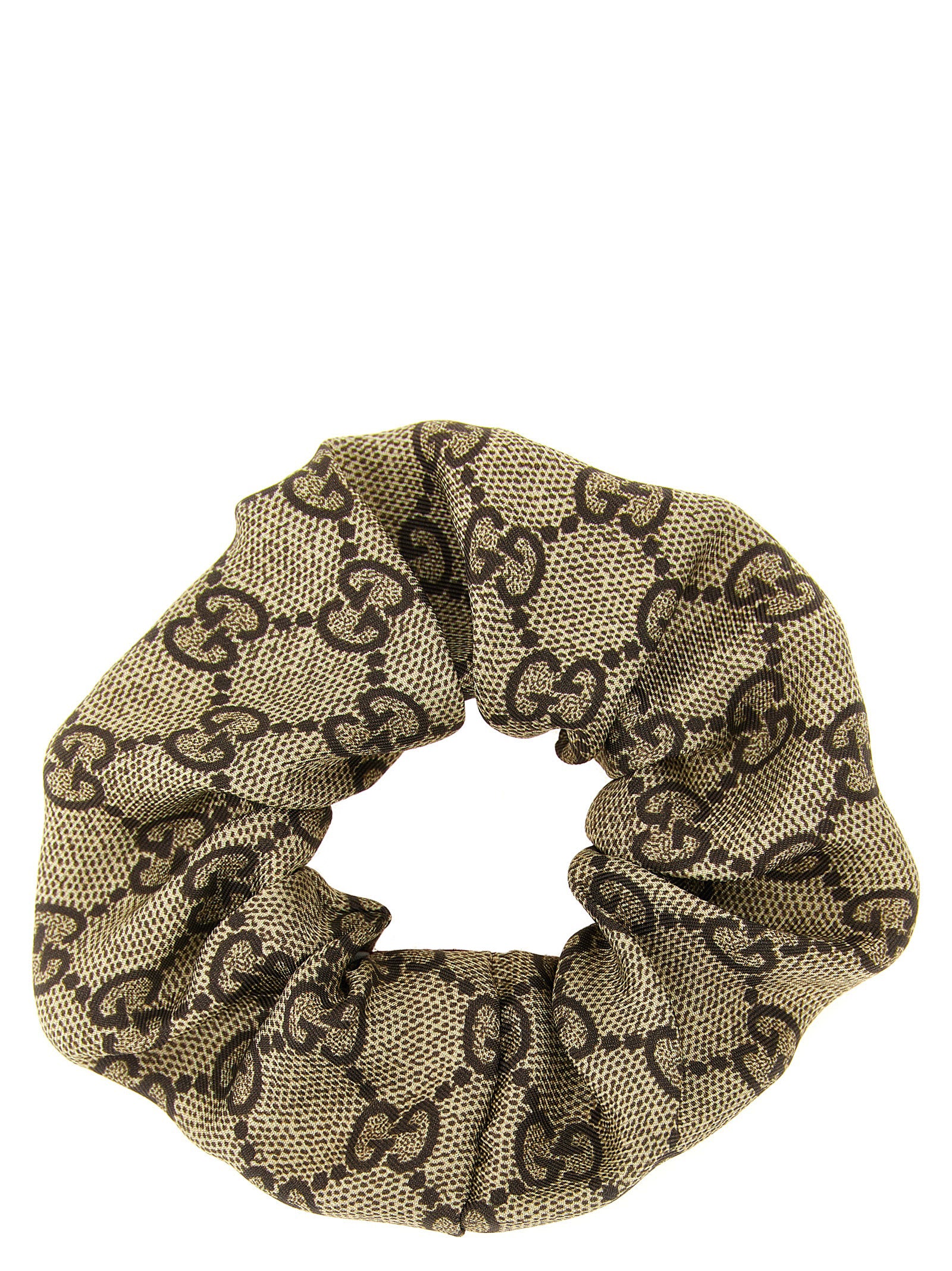 Ponytail Holder by Gucci for women in silk cashmere & sequins beige, brown, multicolor, red, white, patterned & monogram features an ornamental design, artfully capturing the ornamental essence of the Gg Silk Ponytail Holder collection with a sophisticated and premium finish.