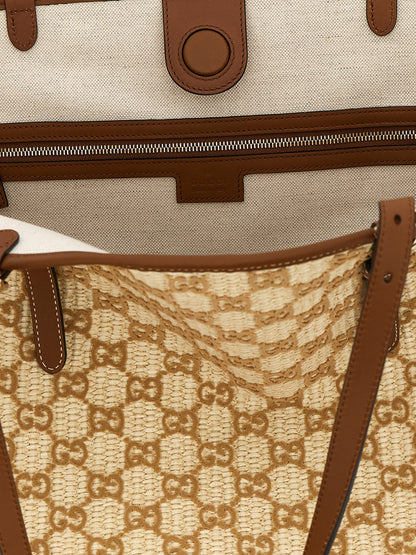 Shopper Handbag by Gucci for women in cotton & leather brown & patterned features a refined silhouette, showcasing a secure zipper & magnetic, organized , and versatile adjustable-strap & handle for a refined finish.