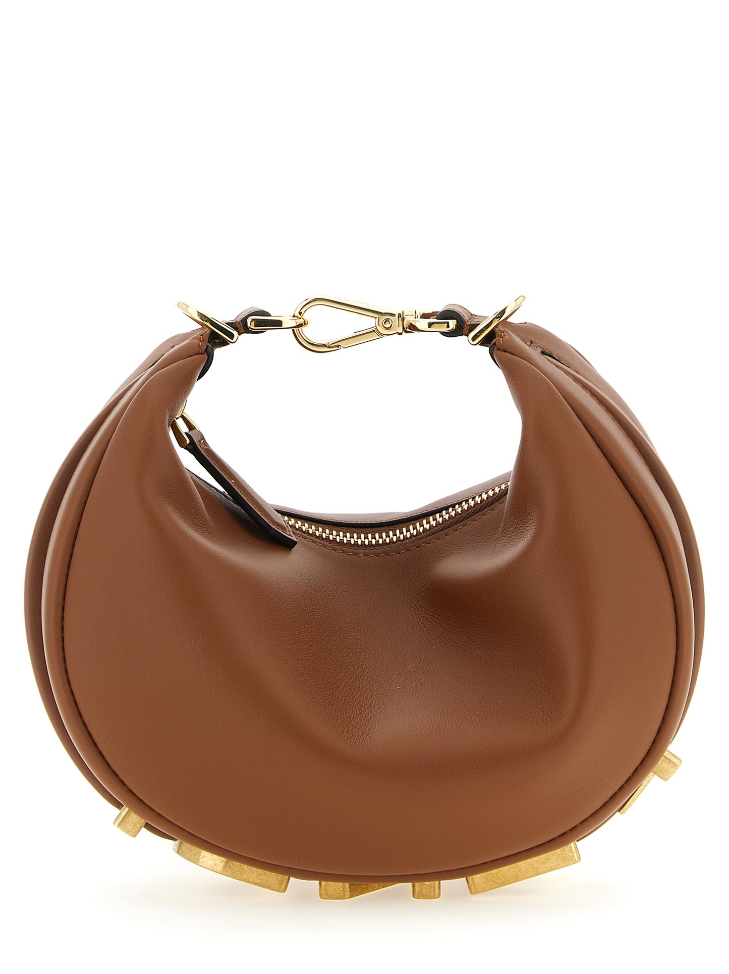 Fendi Fendigraphy Calfskin Leather Mini Crescent Handbag - Brown Gold