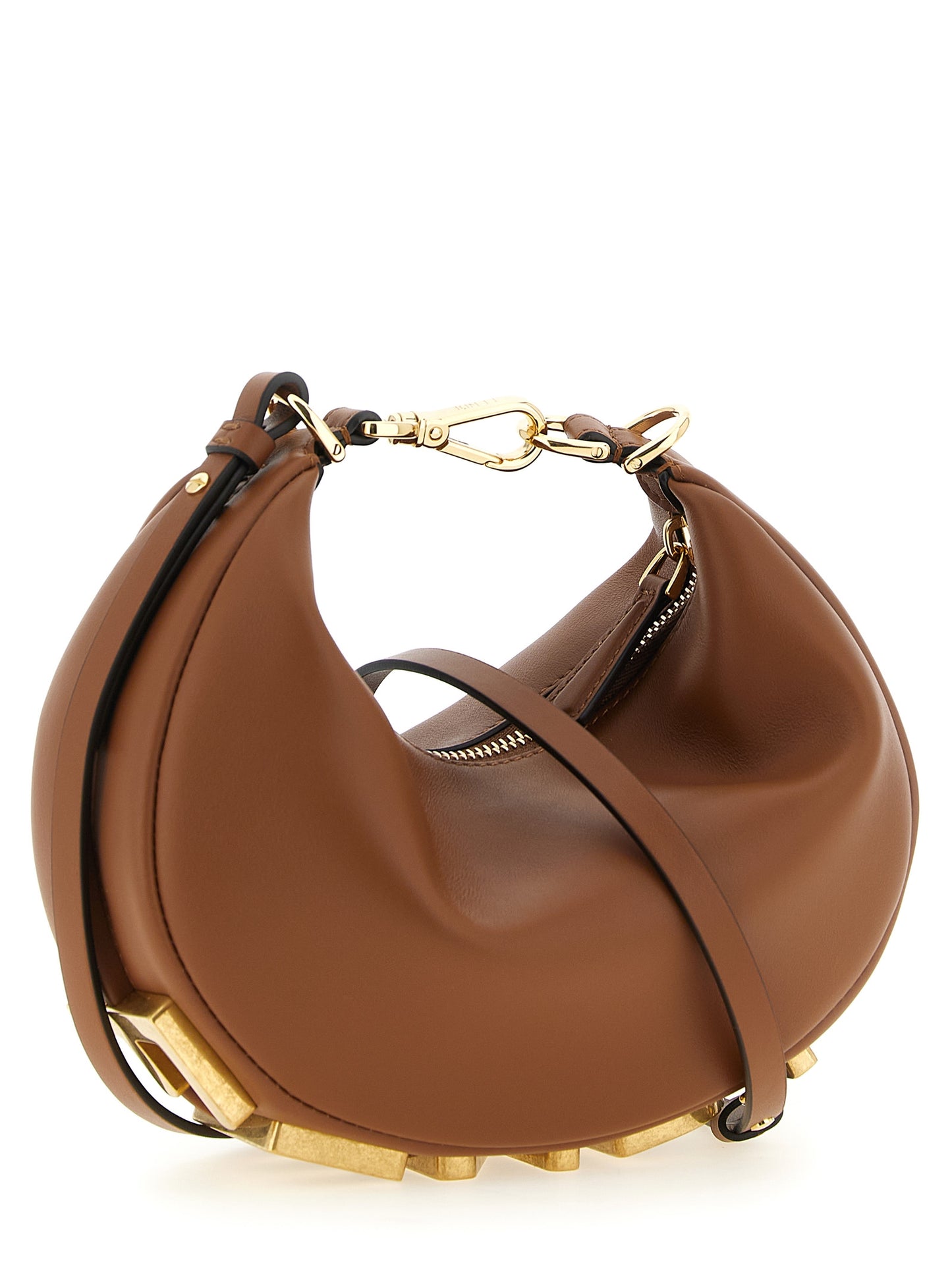 Fendi Fendigraphy Calfskin Leather Mini Crescent Handbag - Brown Gold