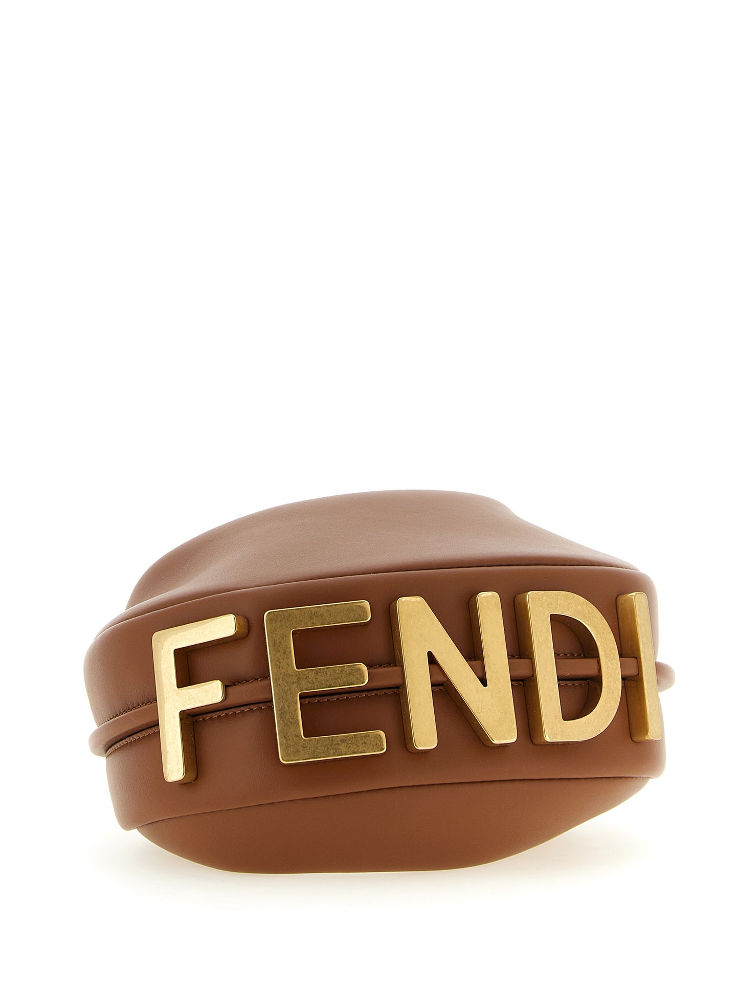 Fendi Fendigraphy Calfskin Leather Mini Crescent Handbag - Brown Gold