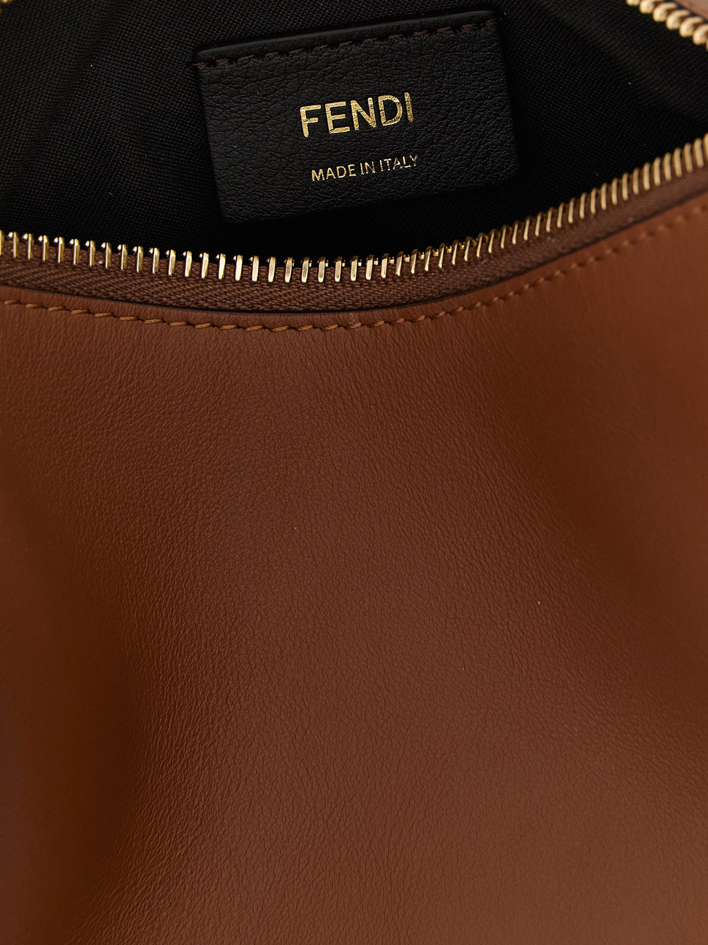 Fendi Fendigraphy Calfskin Leather Mini Crescent Handbag - Brown Gold
