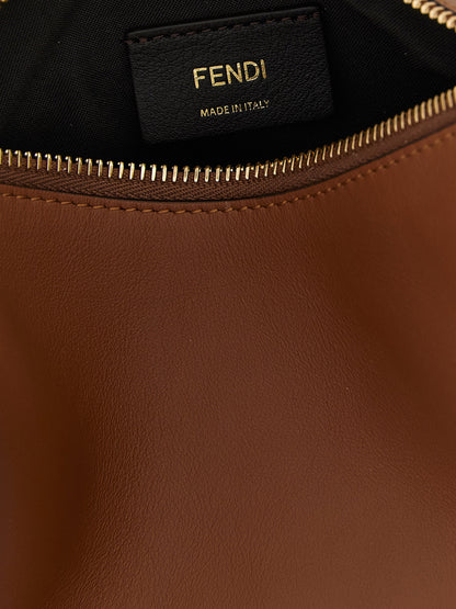 Fendi Fendigraphy Calfskin Leather Mini Crescent Handbag - Brown Gold