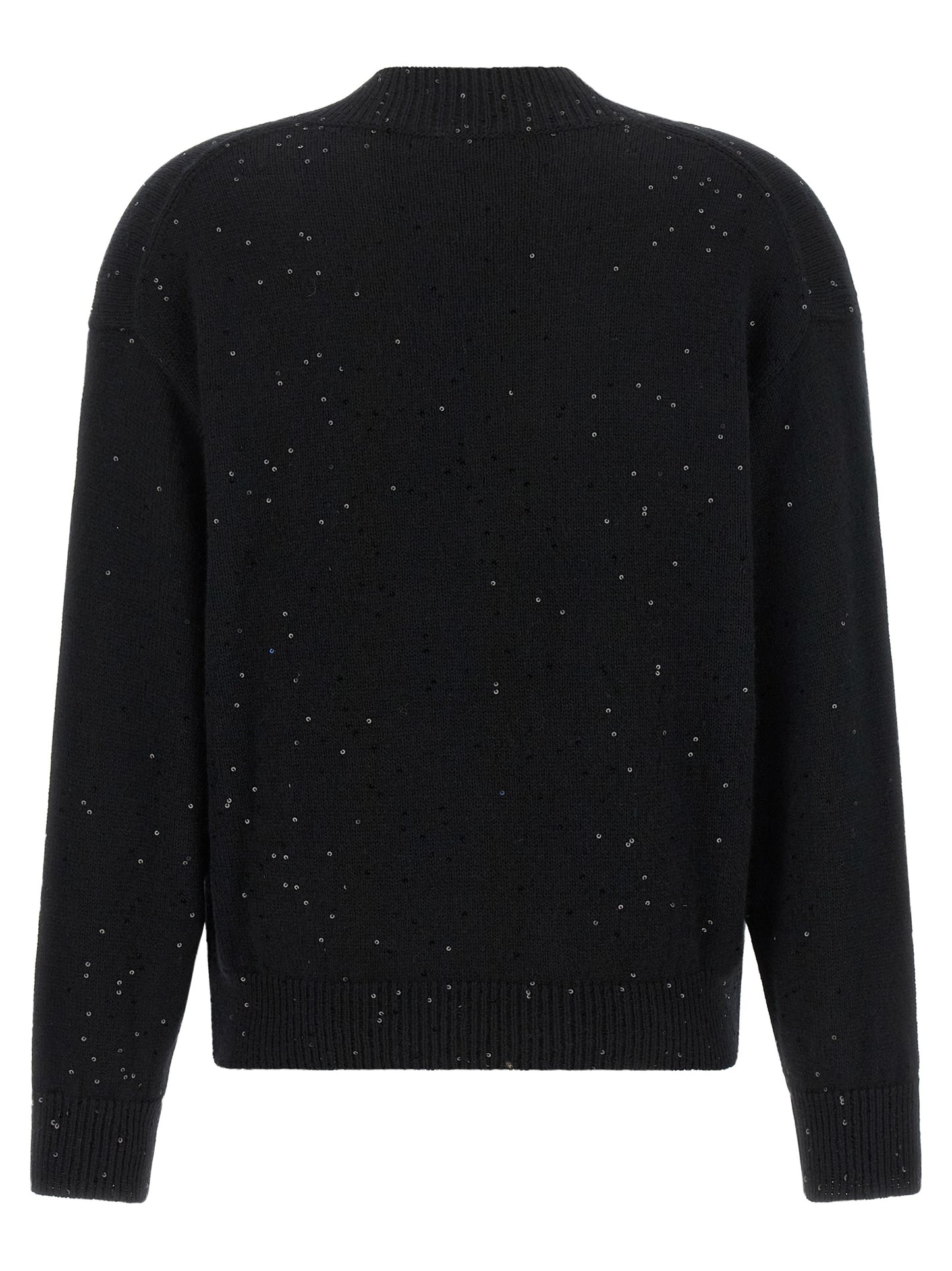 Cardigan by Brunello Cucinelli for women in silk cashmere & sequins black features a dramatic silhouette, showcasing a sophisticated v-neck neckline and dramatic detail for a timeless, premium look.