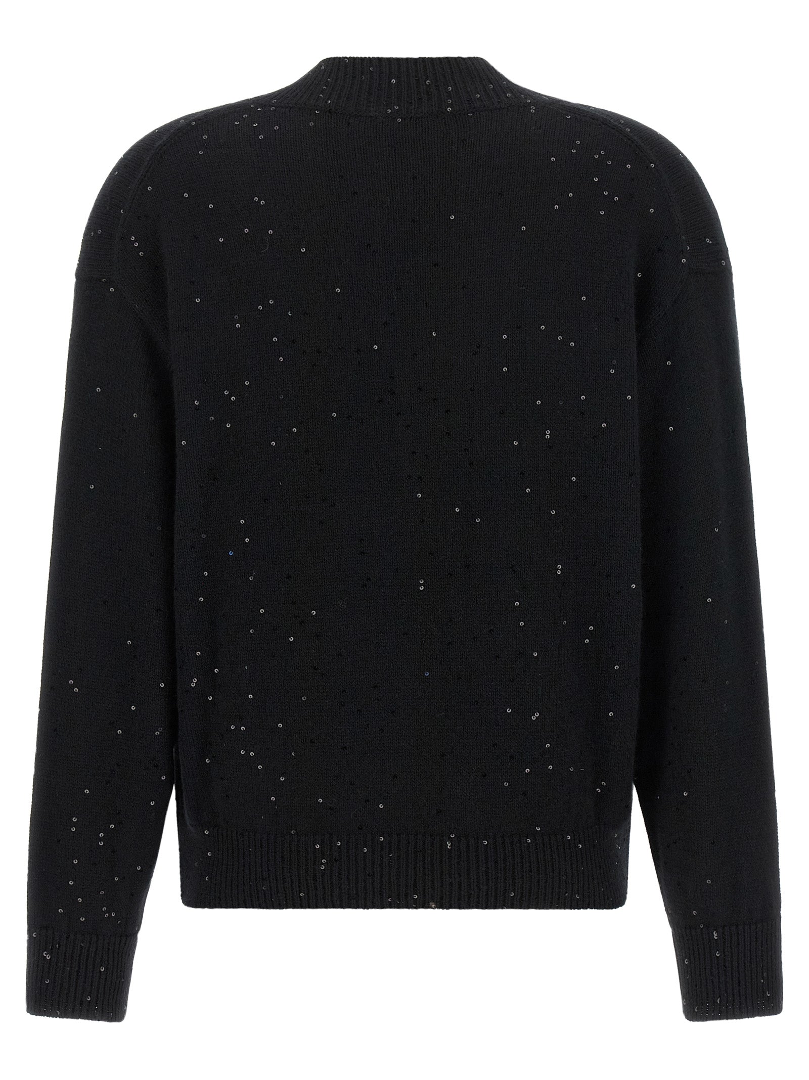 Cardigan by Brunello Cucinelli for women in silk cashmere & sequins black features a dramatic silhouette, showcasing a sophisticated v-neck neckline and dramatic detail for a timeless, premium look.