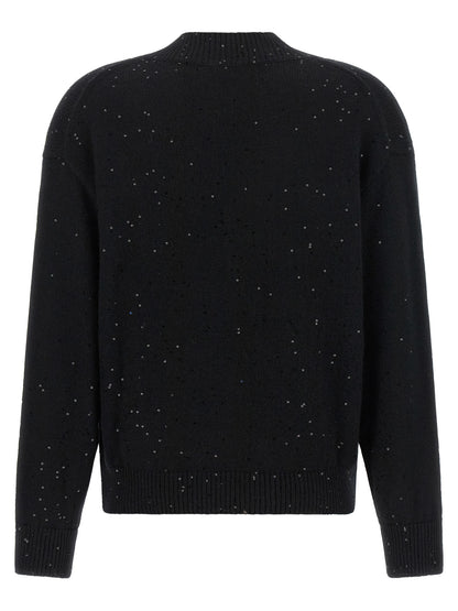 Cardigan by Brunello Cucinelli for women in silk cashmere & sequins black features a dramatic silhouette, showcasing a sophisticated v-neck neckline and dramatic detail for a timeless, premium look.