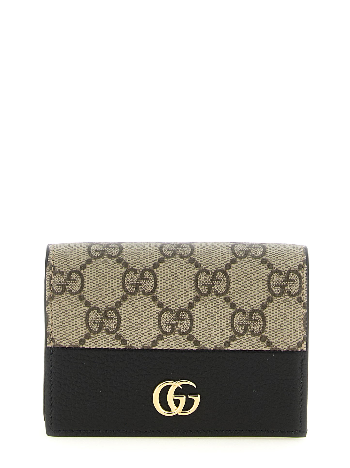 Gucci Gg Marmont Calfskin Cardholder Card Case - Black Gold Multicolor Signature
