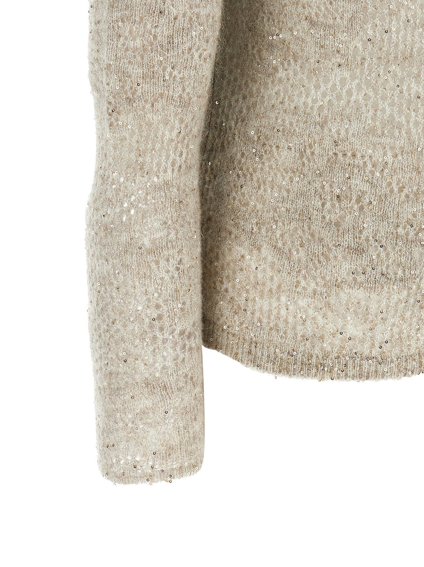 Cardigan by Brunello Cucinelli for women in mohair nylon virgin wool & sequins beige & floral showcases a luxurious silhouette, meticulously detailed with a sophisticated and for a refined finish.