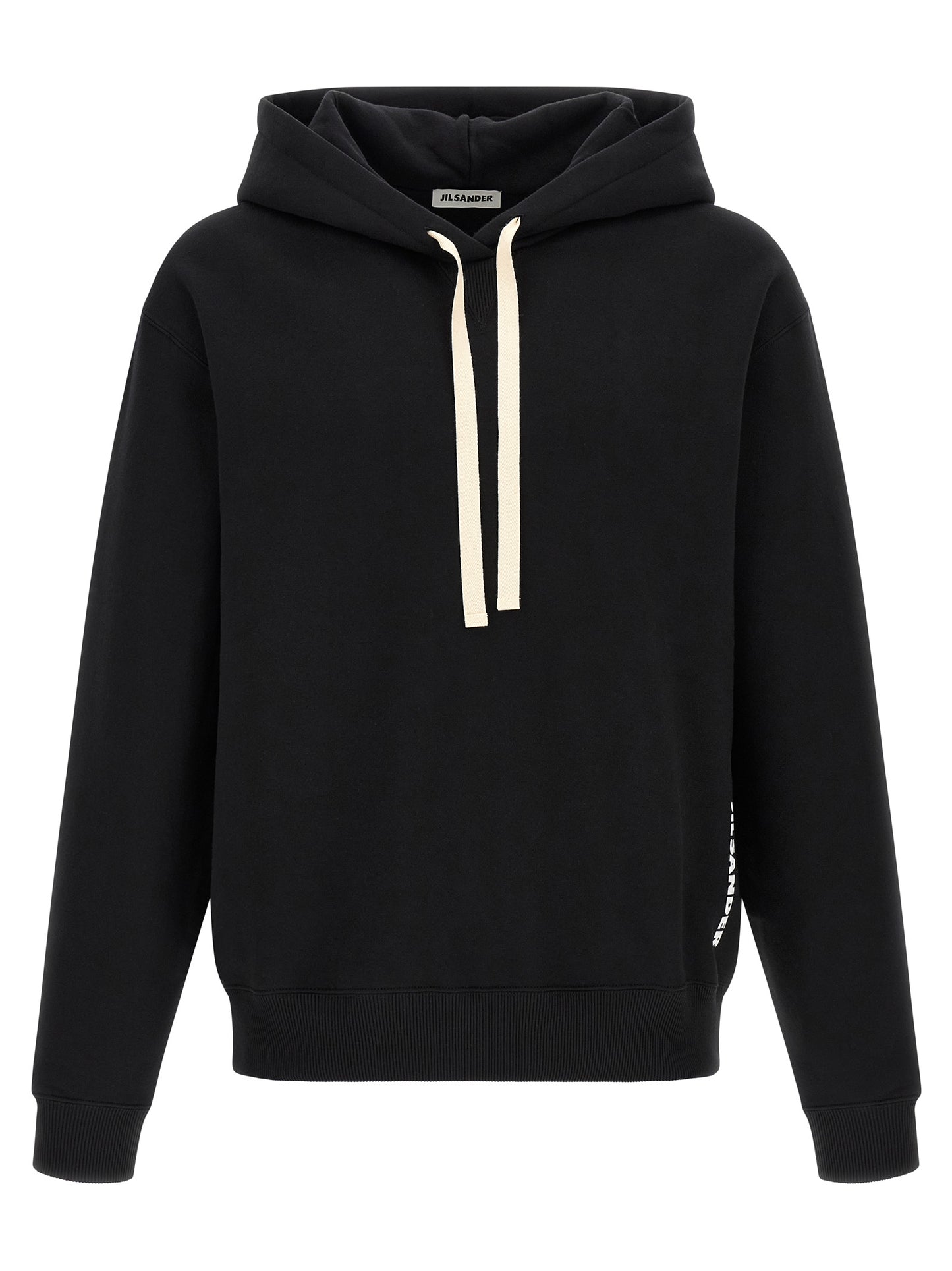 Sweatshirt Hoodie by Jil Sander for men in cotton black & white showcases a city-ready silhouette, artfully detailed with a signature hooded neckline and for a city-ready finish.