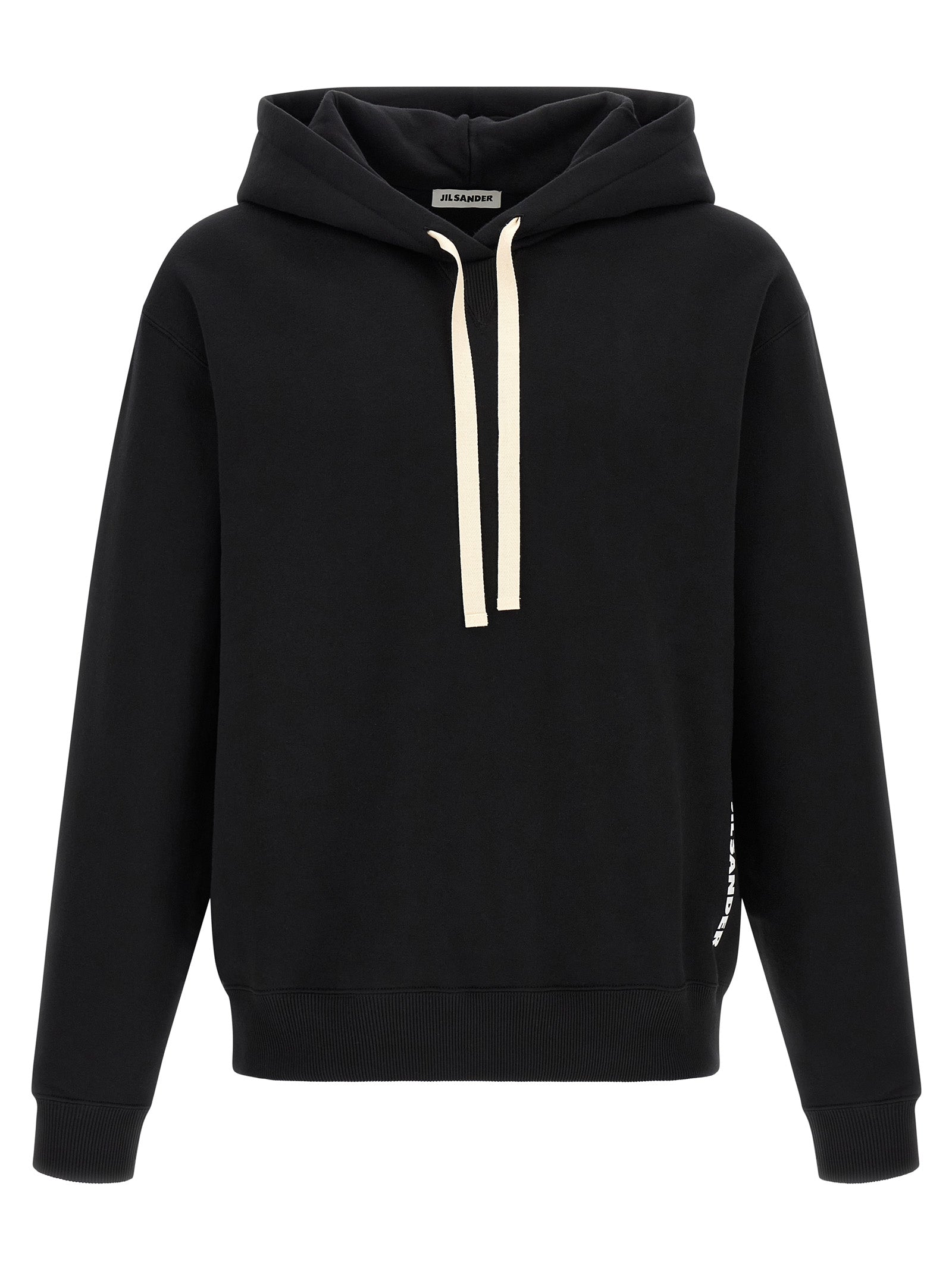 Sweatshirt Hoodie by Jil Sander for men in cotton black & white showcases a city-ready silhouette, artfully detailed with a signature hooded neckline and for a city-ready finish.