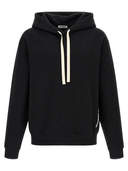Sweatshirt Hoodie by Jil Sander for men in cotton black & white showcases a city-ready silhouette, artfully detailed with a signature hooded neckline and for a city-ready finish.