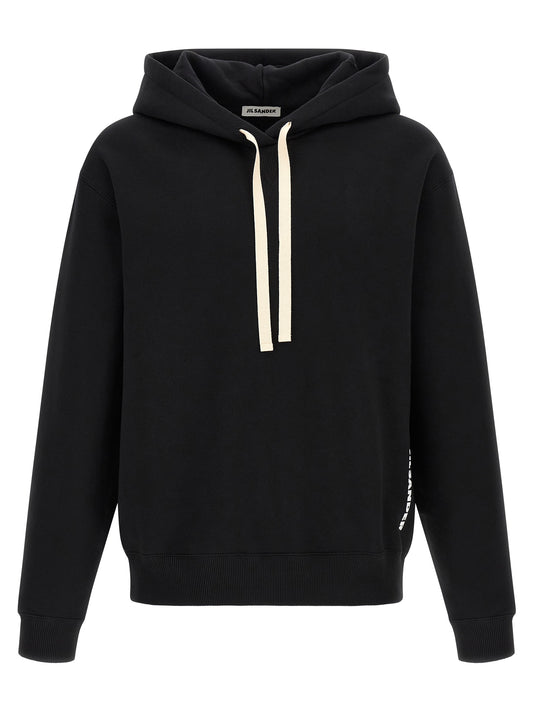 Sweatshirt Hoodie by Jil Sander for men in cotton black & white showcases a city-ready silhouette, artfully detailed with a signature hooded neckline and for a city-ready finish.