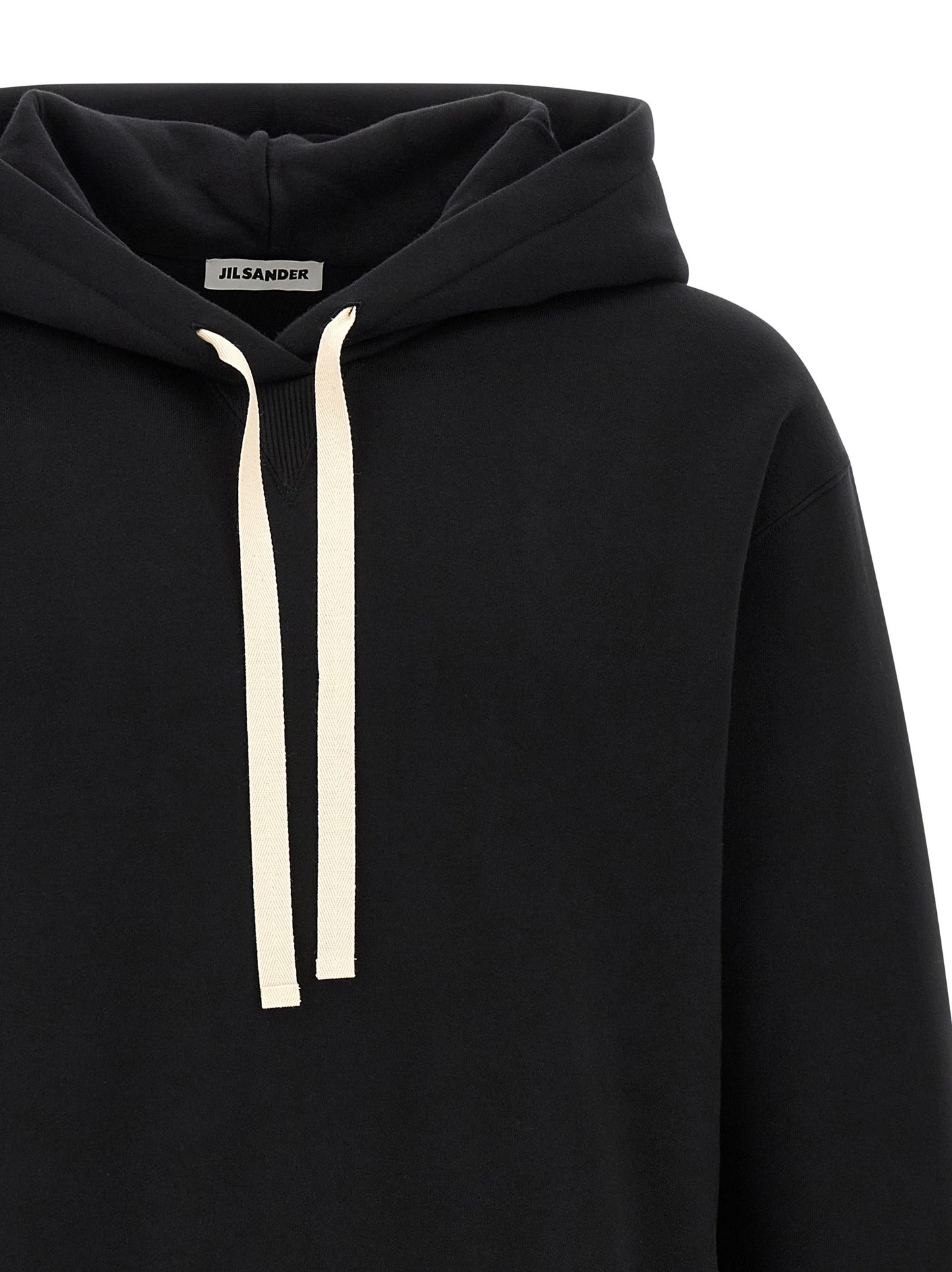 Sweatshirt Hoodie by Jil Sander for men in cotton black & white features an luminous silhouette, showcasing a sophisticated hooded neckline and for a truly luminous look.