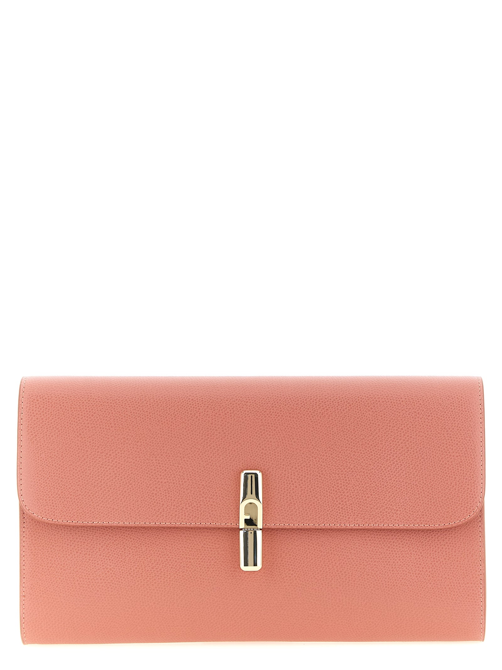 Clutch Handbag by Furla for women in calfskin leather coral, multicolor & pink showcases a sculptural silhouette, featuring a secure , ample built-in-compartments & cardholder, and versatile for a sculptural finish.