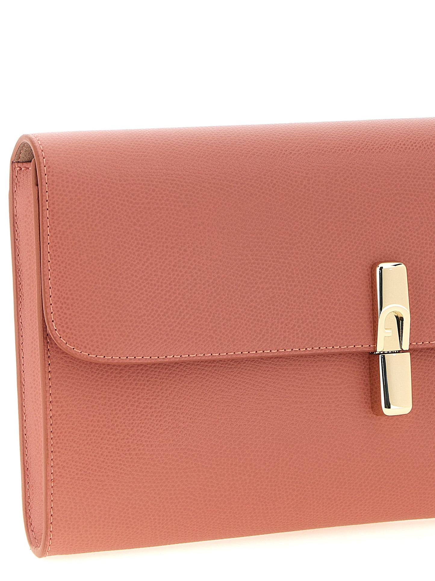 Clutch Handbag by Furla for women in calfskin leather coral, multicolor & pink features an sculptural silhouette, showcasing a secure and sculptural built-in-compartments & cardholder with versatile for a sophisticated look.