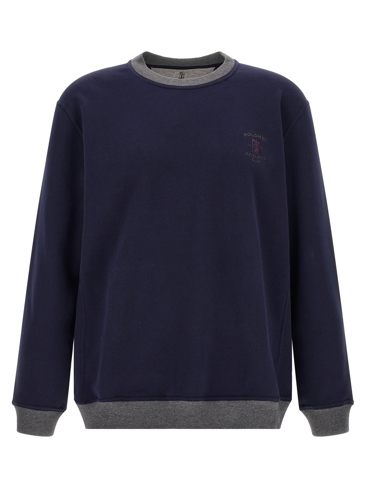 Sweatshirt by Brunello Cucinelli for men in cotton blue & gray features an enviable silhouette, showcasing a premium and refined crew neckline for a truly enviable finish.