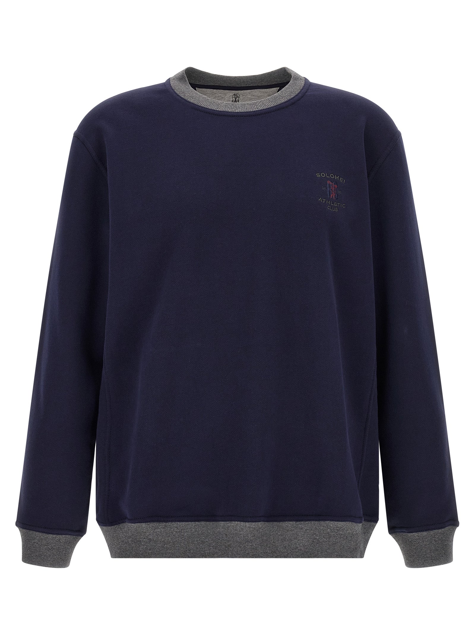 Sweatshirt by Brunello Cucinelli for men in cotton blue & gray features an enviable silhouette, showcasing a premium and refined crew neckline for a truly enviable finish.