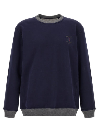 Sweatshirt by Brunello Cucinelli for men in cotton blue & gray features an enviable silhouette, showcasing a premium and refined crew neckline for a truly enviable finish.