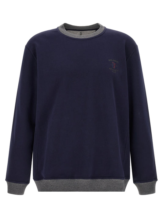 Sweatshirt by Brunello Cucinelli for men in cotton blue & gray features an enviable silhouette, showcasing a premium and refined crew neckline for a truly enviable finish.