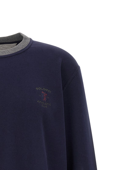 Sweatshirt by Brunello Cucinelli for men in cotton blue & gray features an provocated silhouette, detailed with a provocated and a refined crew neckline for a sophisticated aesthetic.