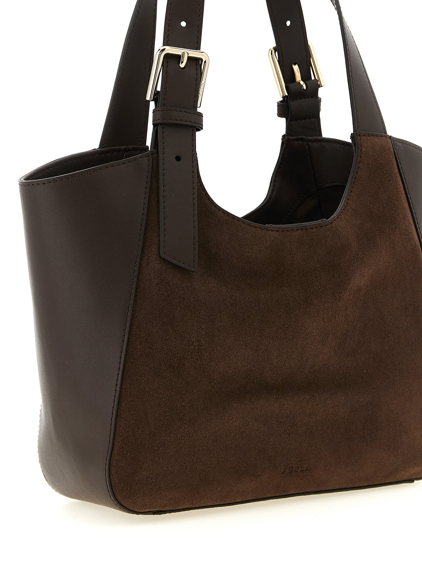 Tote Hobo Handbag by Furla for women in calfskin leather brown features a ornamental silhouette, showcasing a secure buckle, ample , and ornamental adjustable-strap & handle for a sophisticated look.