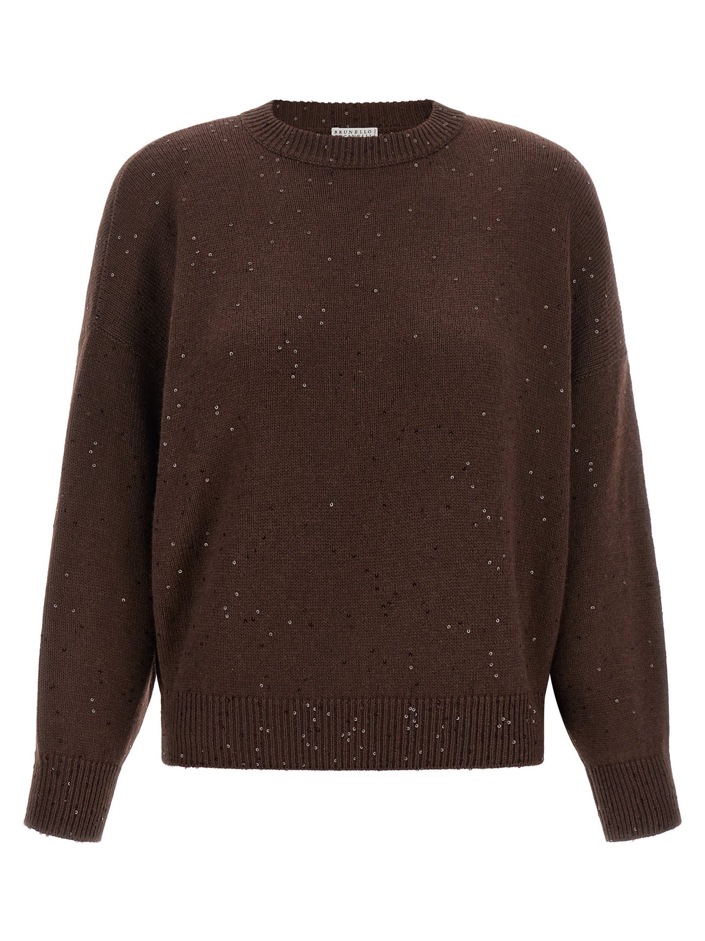 Cardigan by Brunello Cucinelli for women in silk cashmere & sequins brown features an impeccable silhouette, showcasing a sophisticated crew neckline and detail for a truly impeccable finish.