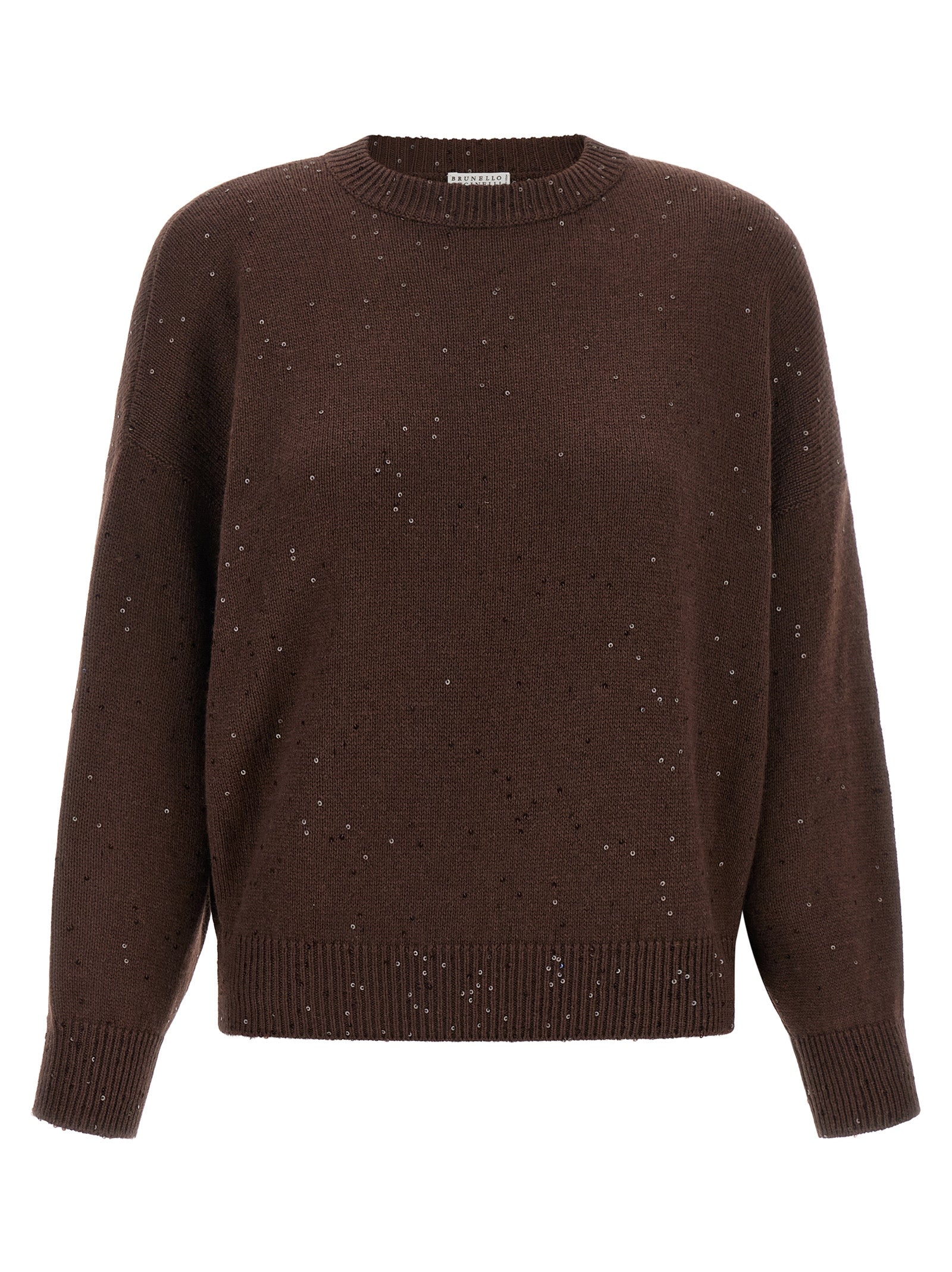 Cardigan by Brunello Cucinelli for women in silk cashmere & sequins brown features an impeccable silhouette, showcasing a sophisticated crew neckline and detail for a truly impeccable finish.