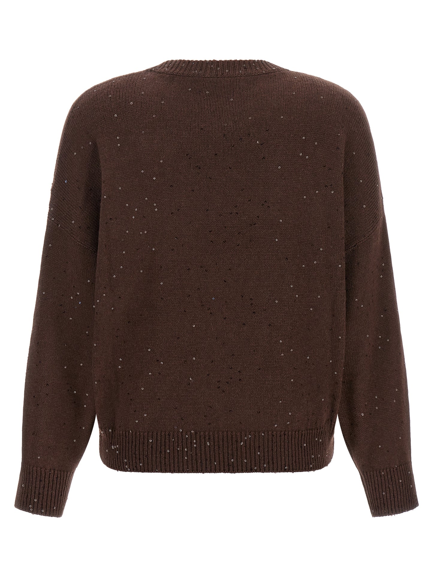 Cardigan by Brunello Cucinelli for women in silk cashmere & sequins brown presents a textural silhouette, artfully finished with a textural crew neckline and for a sophisticated, textural look.