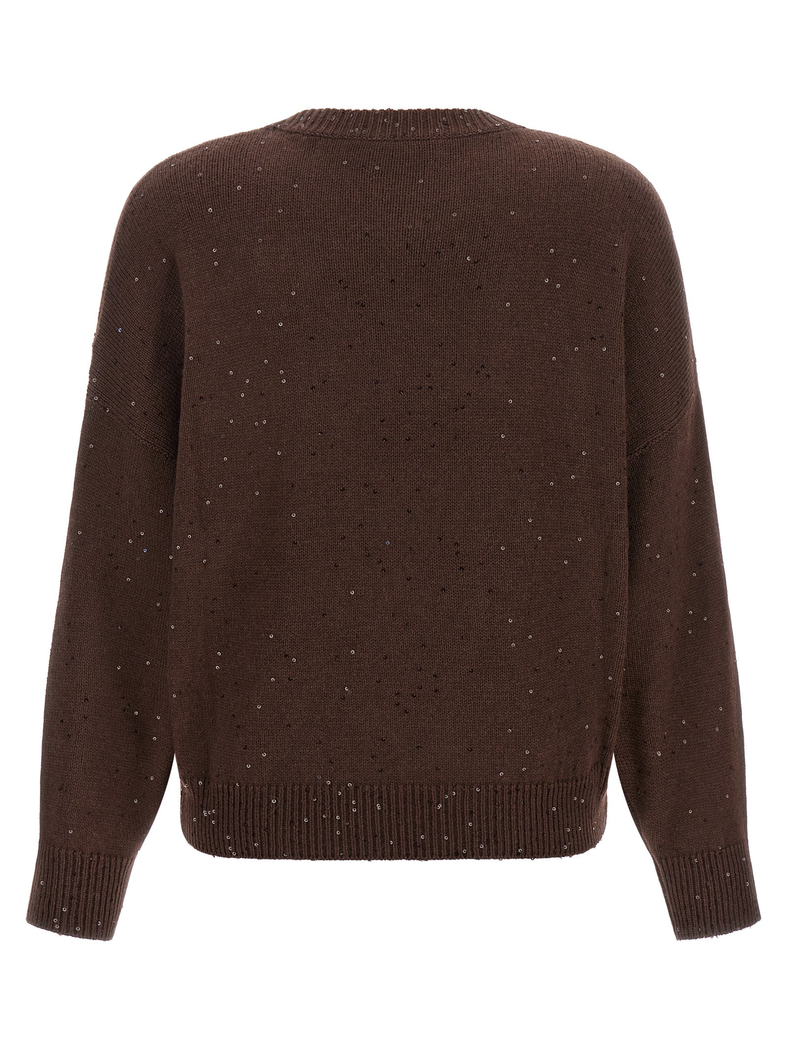 Cardigan by Brunello Cucinelli for women in silk cashmere & sequins brown presents a textural silhouette, artfully finished with a textural crew neckline and for a sophisticated, textural look.