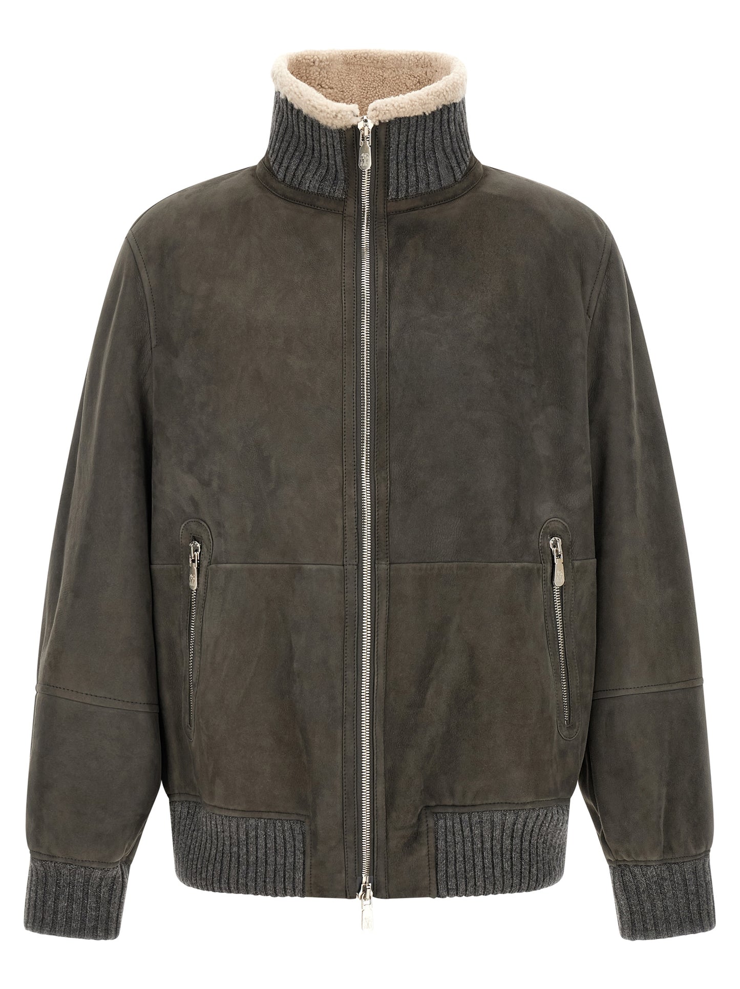 Jacket by Brunello Cucinelli for men in lambskin leather gray & silver showcases a enveloping silhouette, artfully detailed with a enveloping and premium for a truly enveloping finish.