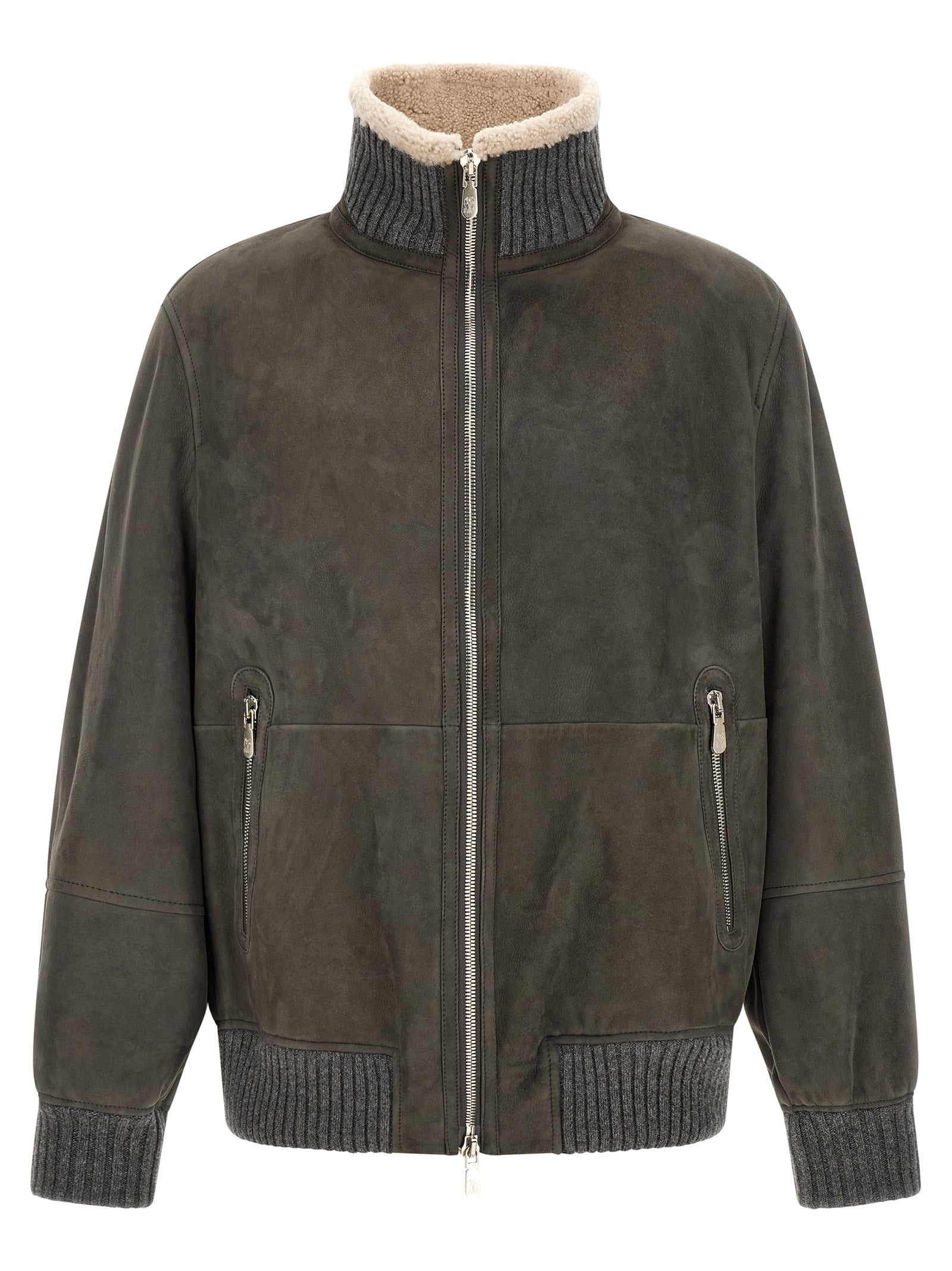 Jacket by Brunello Cucinelli for men in lambskin leather gray & silver showcases a enveloping silhouette, artfully detailed with a enveloping and premium for a truly enveloping finish.
