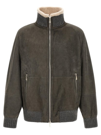 Jacket by Brunello Cucinelli for men in lambskin leather gray & silver showcases a enveloping silhouette, artfully detailed with a enveloping and premium for a truly enveloping finish.