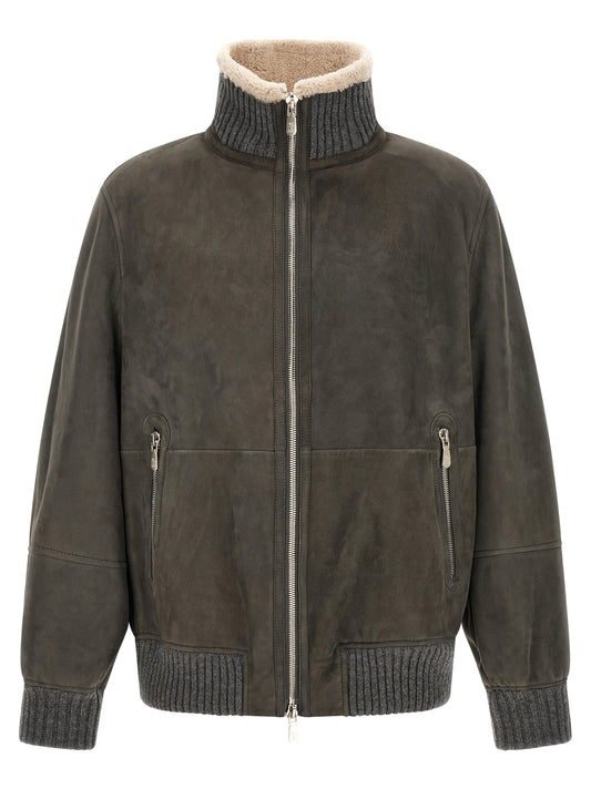 Jacket by Brunello Cucinelli for men in lambskin leather gray & silver showcases a enveloping silhouette, artfully detailed with a enveloping and premium for a truly enveloping finish.