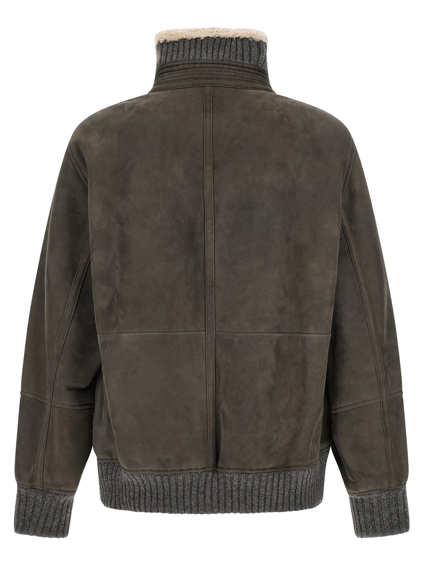 This Jacket by Brunello Cucinelli for men in lambskin leather gray & silver showcases a magnificent silhouette, meticulously crafted with a distinctive and functional for a magnificent finish.