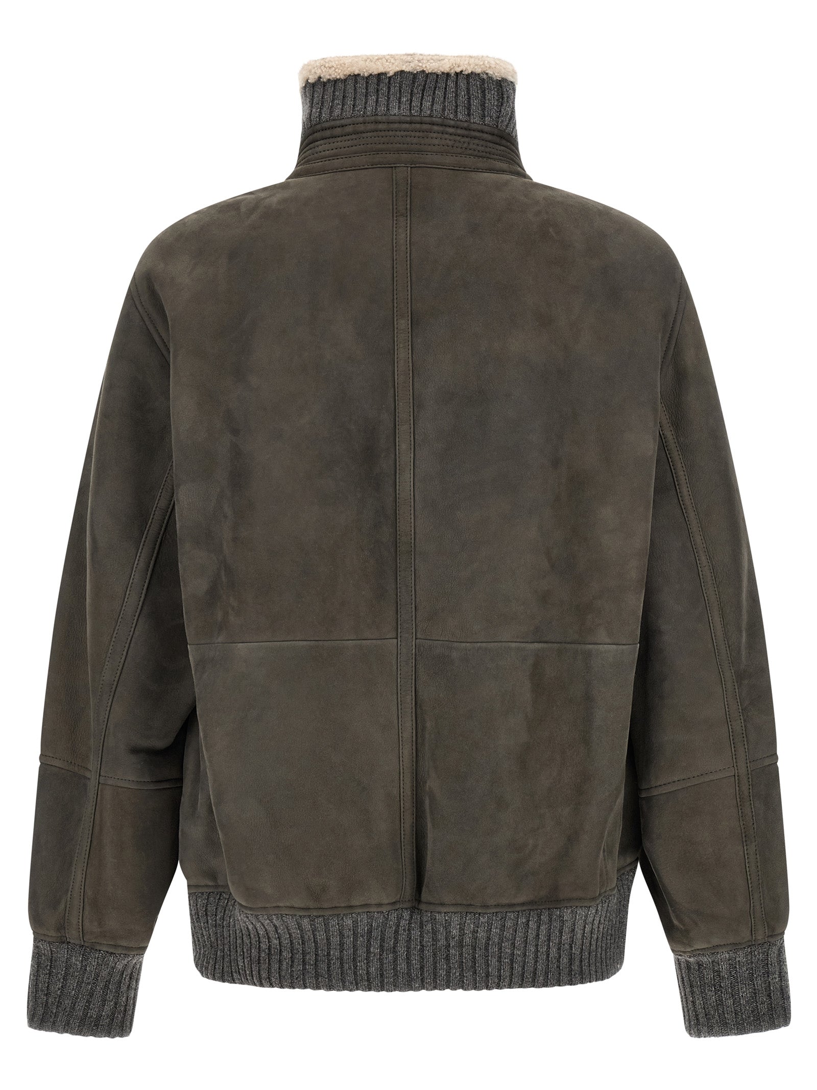 This Jacket by Brunello Cucinelli for men in lambskin leather gray & silver showcases a magnificent silhouette, meticulously crafted with a distinctive and functional for a magnificent finish.