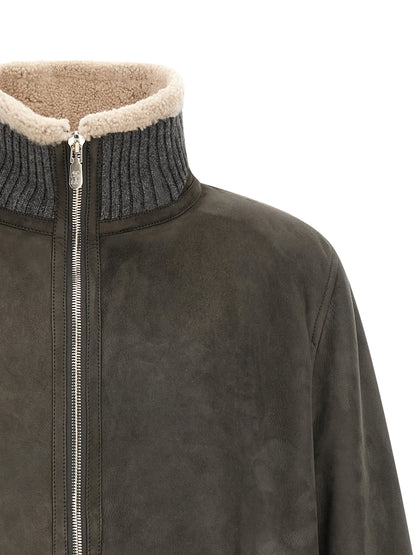 Jacket by Brunello Cucinelli for men in lambskin leather gray & silver showcases a contemporary silhouette, detailed with a contemporary and premium for a sophisticated finish.