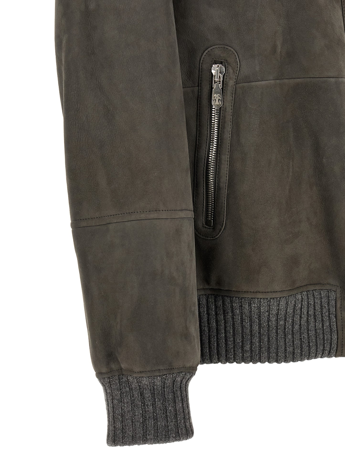 Jacket by Brunello Cucinelli for men in lambskin leather gray & silver presents a impeccable silhouette, showcasing distinct and a impeccable for a sophisticated finish.