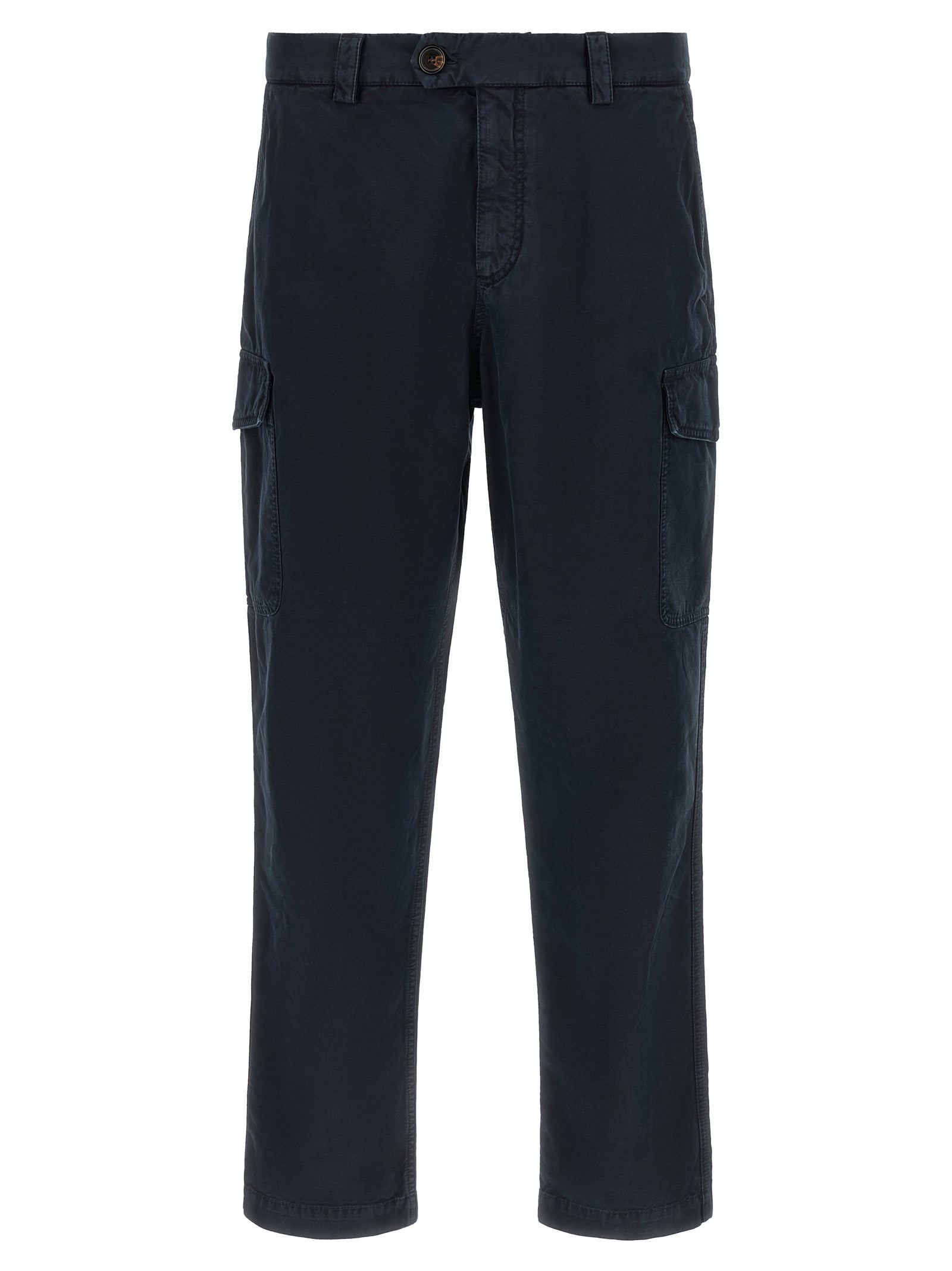Cargo Pants by Brunello Cucinelli for men in cotton blue, horn & signature features an urban chic straight-leg with a and long, creating a urban chic aesthetic for "Moon Behind the Hill".