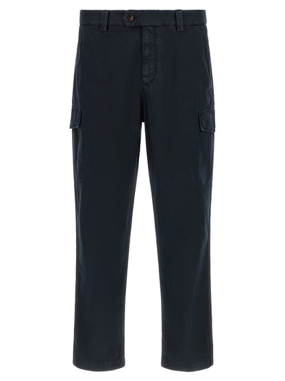 Cargo Pants by Brunello Cucinelli for men in cotton blue, horn & signature features an urban chic straight-leg with a and long, creating a urban chic aesthetic for "Moon Behind the Hill".