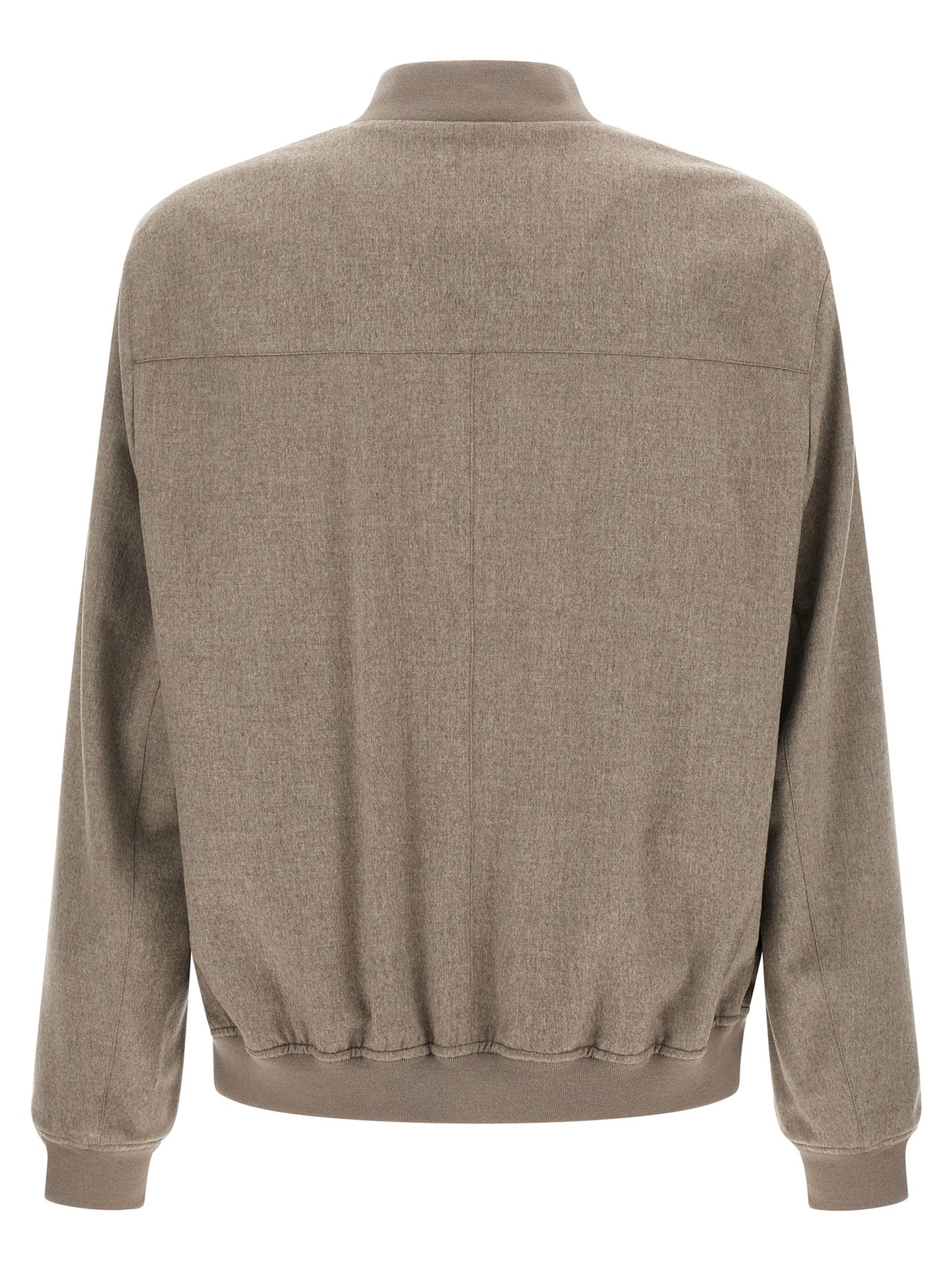 Bomber Jacket by Brunello Cucinelli for men in nylon & cashmere gray features an contemporary silhouette, showcasing a sophisticated and contemporary pockets for a truly refined look.